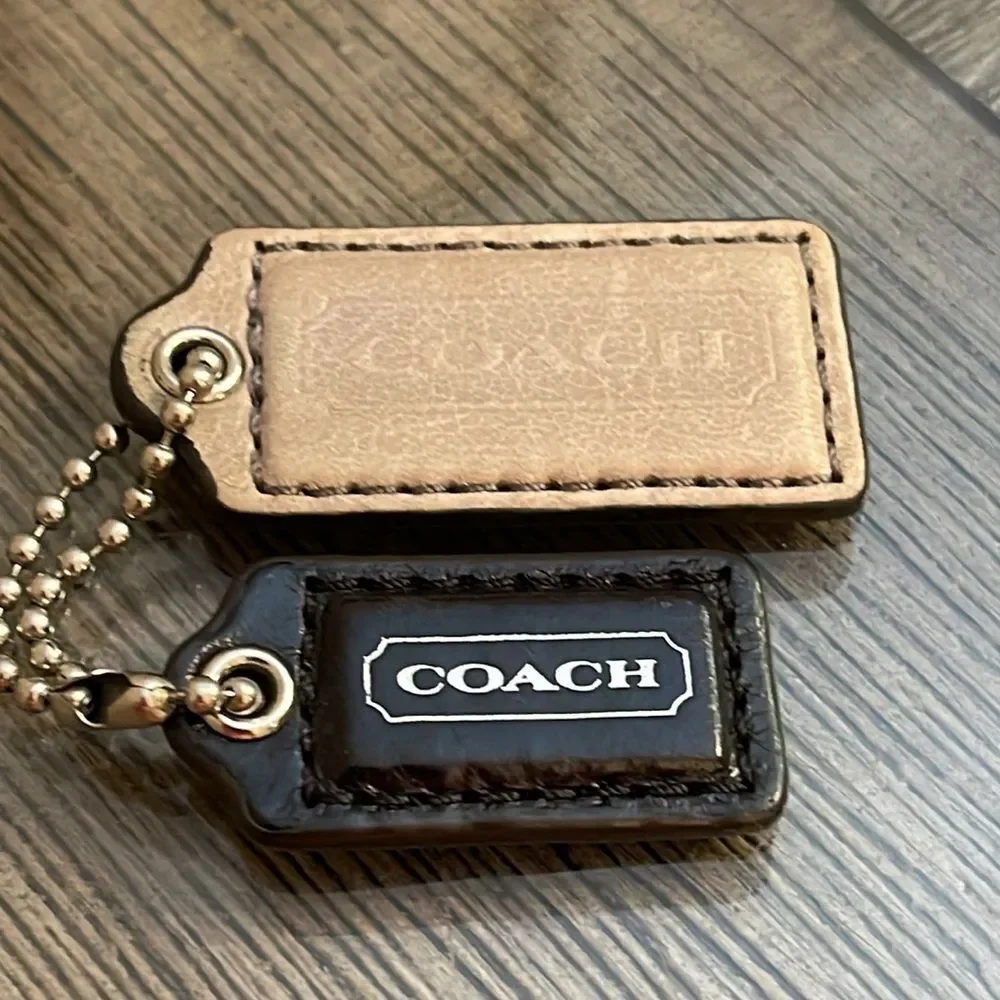 Coach Black and Grayish Tan Leather Keychain Set